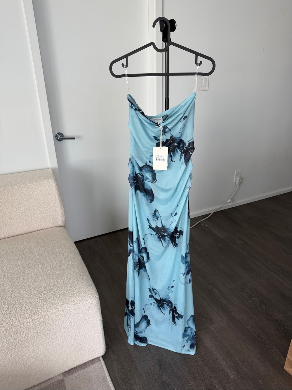 Peppermayo Sky Blue Strapless Floral Maxi Dress
